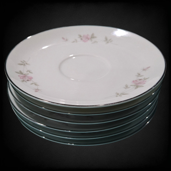 1960s Vintage Noritake Bellemead Porcelain Silver Trimmed Floral 6 Saucer Plates - Picture 2 of 10